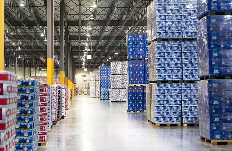Beverage products stored in MTE warehouse